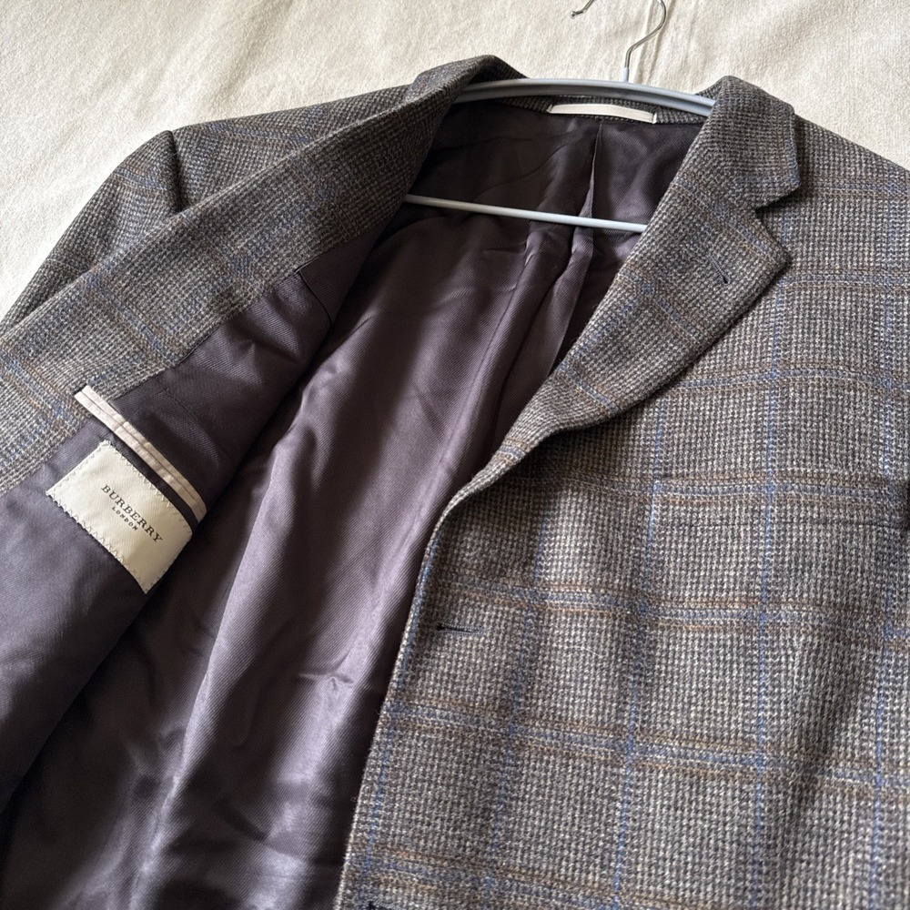Burberry London 100% Wool Bond Street Blazer USA Gray Glen Plaid Mens 46L